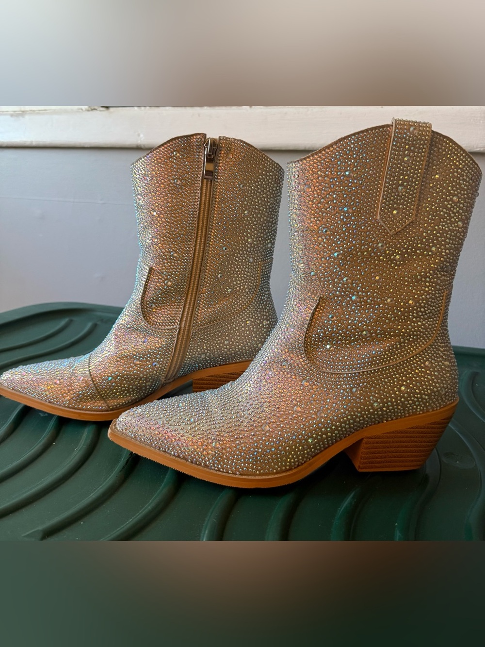 Crystal-Studded Iridescent Western Heeled Boots - Women's